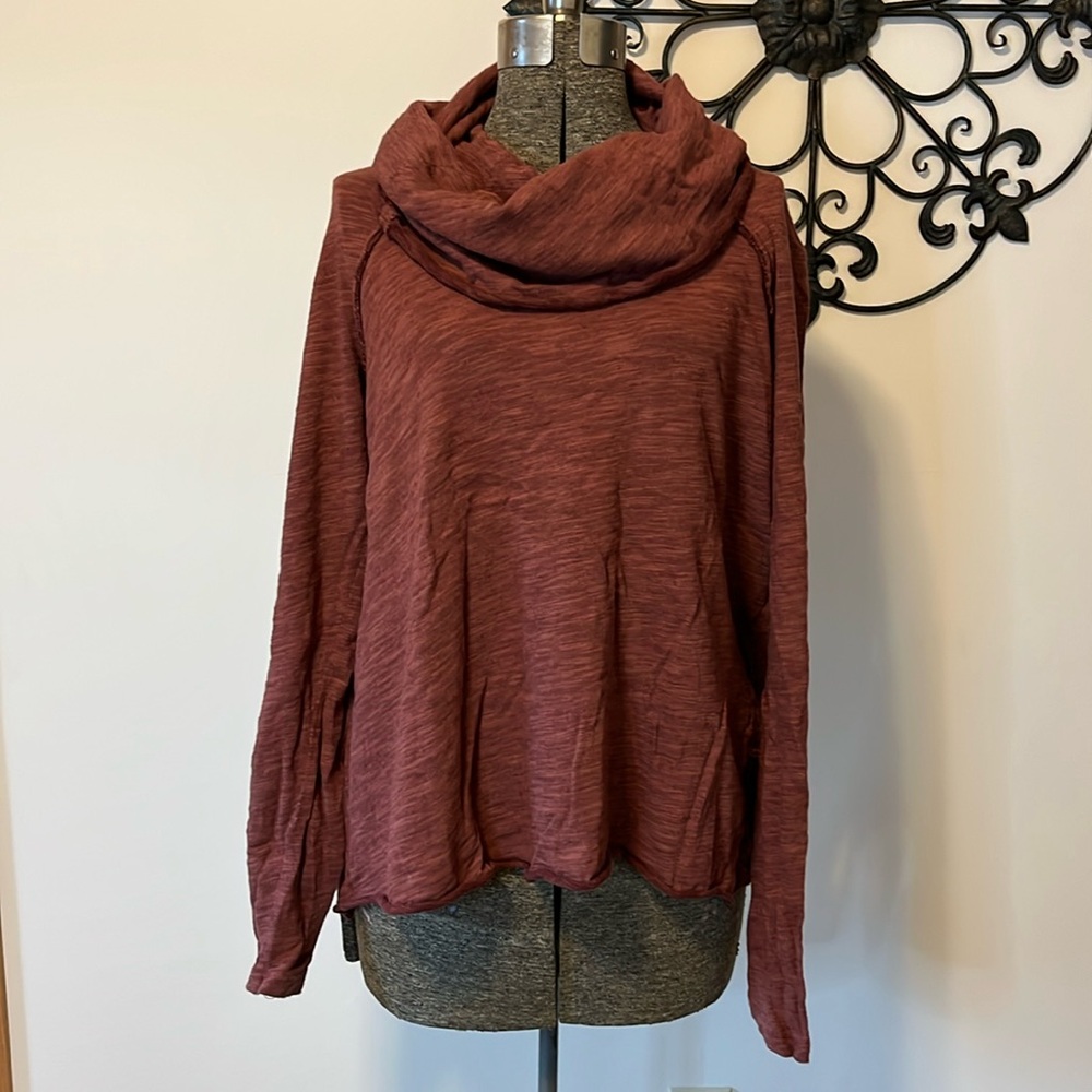free people FP Beach cowl neck long sleeve top, maroon, L